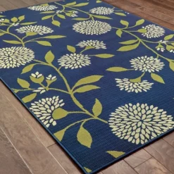 Kirkland's Home Navy And Green Floral Vine Outdoor Area Rug, 5X7- Outdoor Rugs