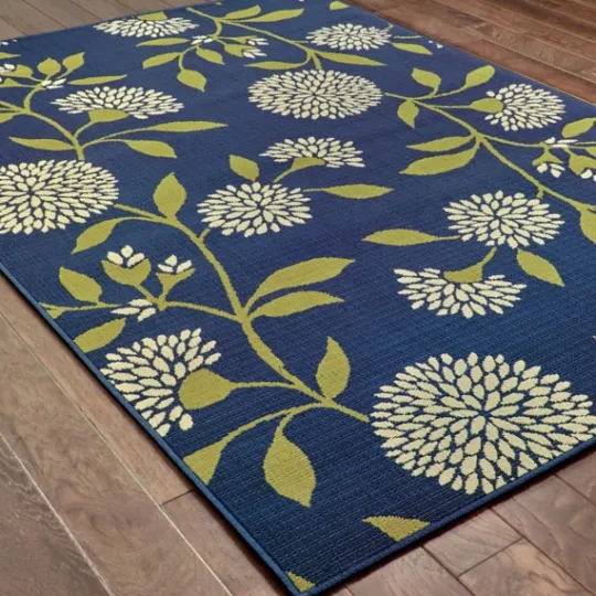 Kirkland's Home Navy And Green Floral Vine Outdoor Area Rug, 5X7- Outdoor Rugs