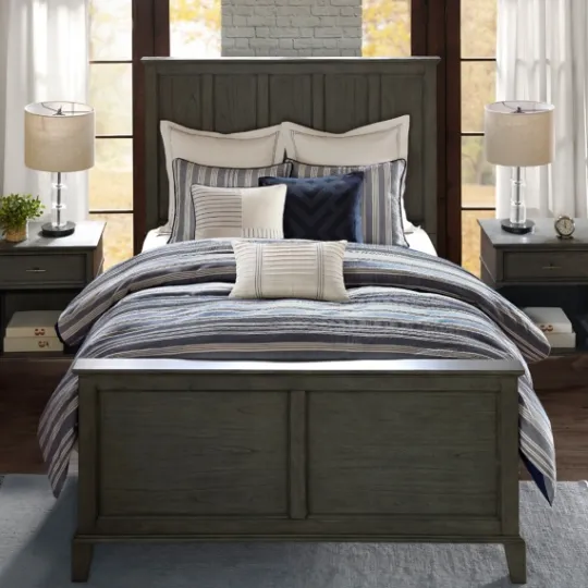 Kirkland's Home Navy And Ivory Stripe 9-Pc. King Comforter Set- Comforters