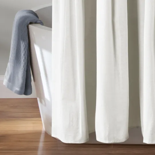 Kirkland's Home Navy And White Button Accent Linen Shower Curtain- Shower Curtains