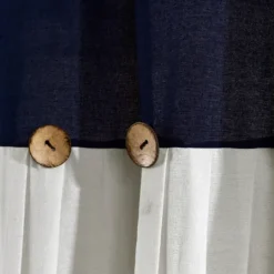 Kirkland's Home Navy And White Button Accent Linen Shower Curtain- Shower Curtains