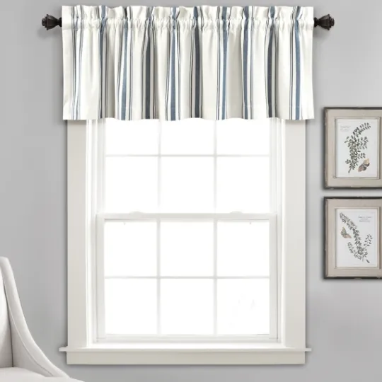 Kirkland's Home Navy And White Farmhouse Stripe Valance- Curtains & Drapes