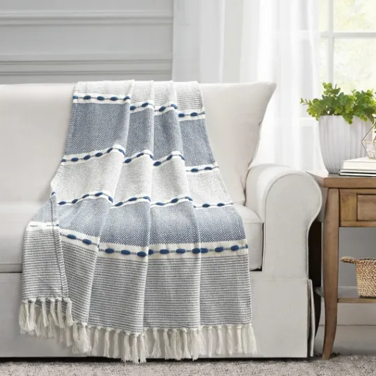 Kirkland's Home Navy And White Herringbone Stripe Throw- Blankets & Throws