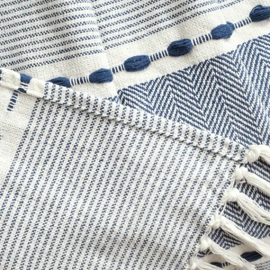 Kirkland's Home Navy And White Herringbone Stripe Throw- Blankets & Throws