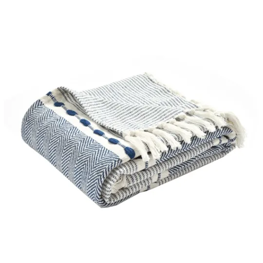 Kirkland's Home Navy And White Herringbone Stripe Throw- Blankets & Throws