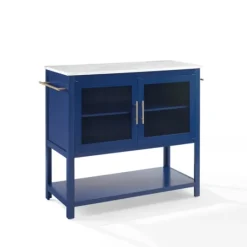 Kirkland's Home Navy And White Marble Top Kitchen Island- Kitchen Islands & Bar Carts