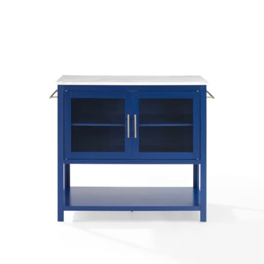 Kirkland's Home Navy And White Marble Top Kitchen Island- Kitchen Islands & Bar Carts