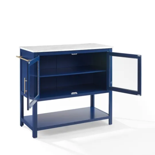 Kirkland's Home Navy And White Marble Top Kitchen Island- Kitchen Islands & Bar Carts