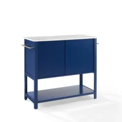Kirkland's Home Navy And White Marble Top Kitchen Island- Kitchen Islands & Bar Carts