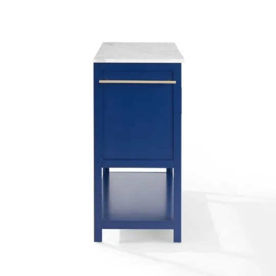 Kirkland's Home Navy And White Marble Top Kitchen Island- Kitchen Islands & Bar Carts