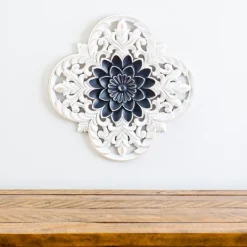 Kirkland's Home Navy And White Medallion Carved Plaque- Wall Plaques