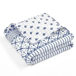 Kirkland's Home Navy And White Striped Geometric Reversible Throw- Blankets & Throws