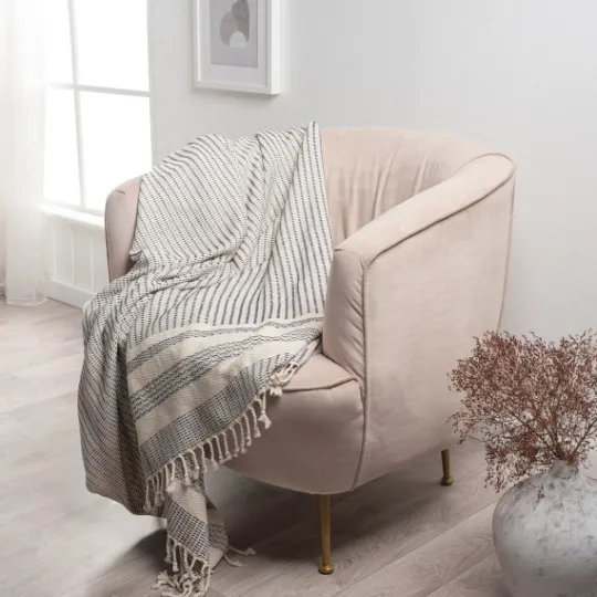 Kirkland's Home Navy And White Stripes Cotton Throw- Blankets & Throws