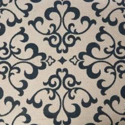 Kirkland's Home Navy And White Upholstered Scroll Bench- Benches & Ottomans