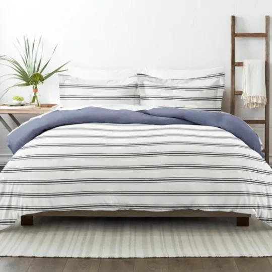 Kirkland's Home Navy Blue Echo Stripe 3-Pc. Queen Duvet Cover Set- Duvets