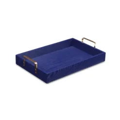 Kirkland's Home Navy Blue Wood Tray With Gold Handles- Decorative Trays