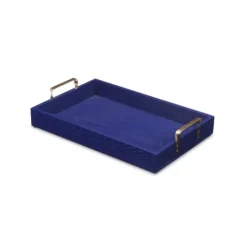 Kirkland's Home Navy Blue Wood Tray With Gold Handles- Decorative Trays