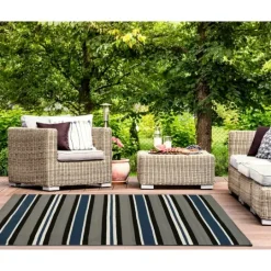 Kirkland's Home Navy Bold Stripe Indoor/Outdoor Area Rug, 7X9- Outdoor Rugs