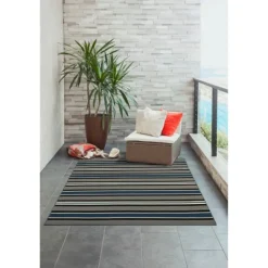 Kirkland's Home Navy Bold Stripe Indoor/Outdoor Area Rug, 7X9- Outdoor Rugs