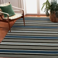Kirkland's Home Navy Bold Stripe Indoor/Outdoor Area Rug, 5X7- Outdoor Rugs
