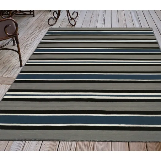 Kirkland's Home Navy Bold Stripe Indoor/Outdoor Area Rug, 5X7- Outdoor Rugs
