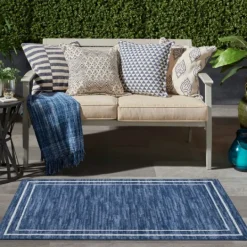 Kirkland's Home Navy Bordered Indoor/Outdoor Accent Rug, 2X4- Outdoor Rugs