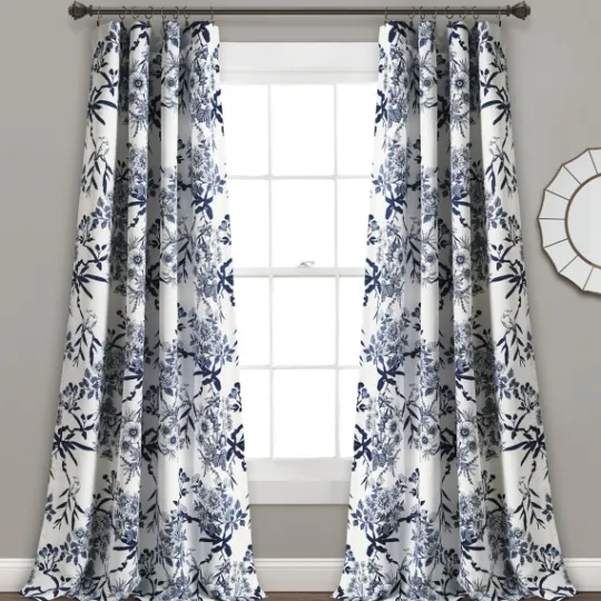 Kirkland's Home Navy Botanical Garden Curtain Panel Set, 95 In.- Curtains & Drapes