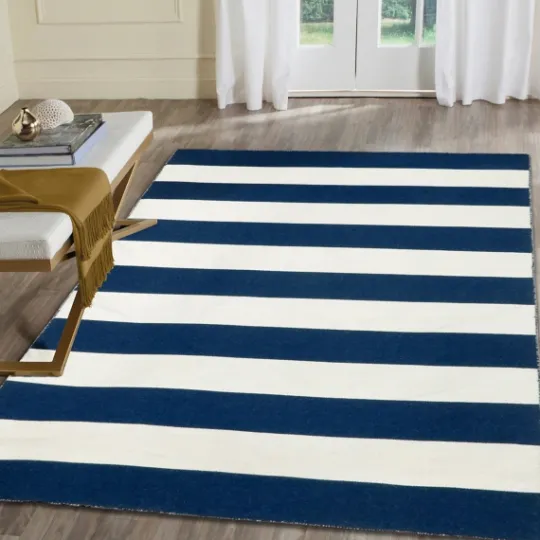 Kirkland's Home Navy Cabana Stripe Indoor/Outdoor Area Rug, 5X7- Outdoor Rugs