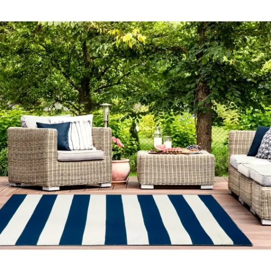Kirkland's Home Navy Cabana Stripe Indoor/Outdoor Area Rug, 5X7- Outdoor Rugs
