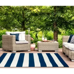 Kirkland's Home Navy Cabana Stripe Indoor/Outdoor Area Rug, 3X5- Outdoor Rugs
