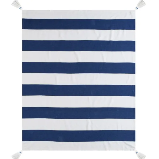 Kirkland's Home Navy Cabana Stripe Tassel Throw- Blankets & Throws
