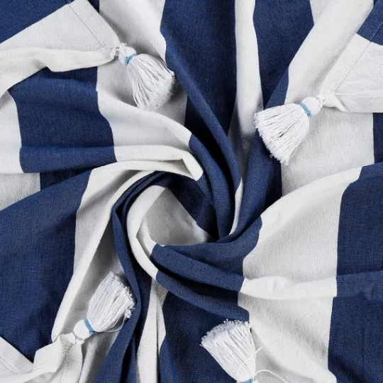 Kirkland's Home Navy Cabana Stripe Tassel Throw- Blankets & Throws