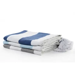 Kirkland's Home Navy Cabana Stripe Tassel Throw- Blankets & Throws