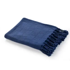 Kirkland's Home Navy Checkered Weave Fringe Throw- Blankets & Throws
