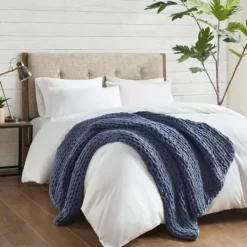 Kirkland's Home Navy Chunky Double Knit Cozy Throw- Blankets & Throws