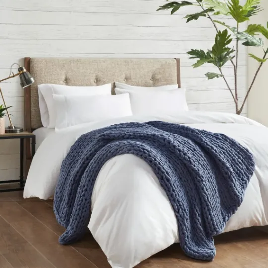 Kirkland's Home Navy Chunky Double Knit Cozy Throw- Blankets & Throws