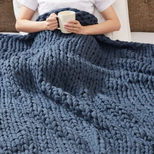 Kirkland's Home Navy Chunky Double Knit Cozy Throw- Blankets & Throws