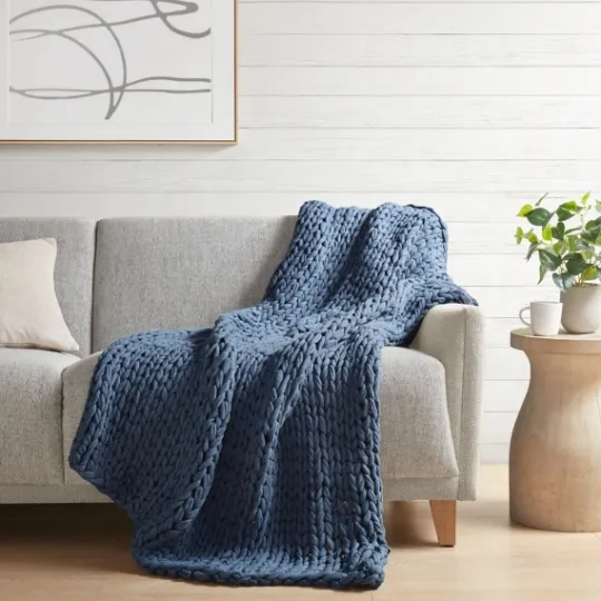Kirkland's Home Navy Chunky Double Knit Cozy Throw- Blankets & Throws
