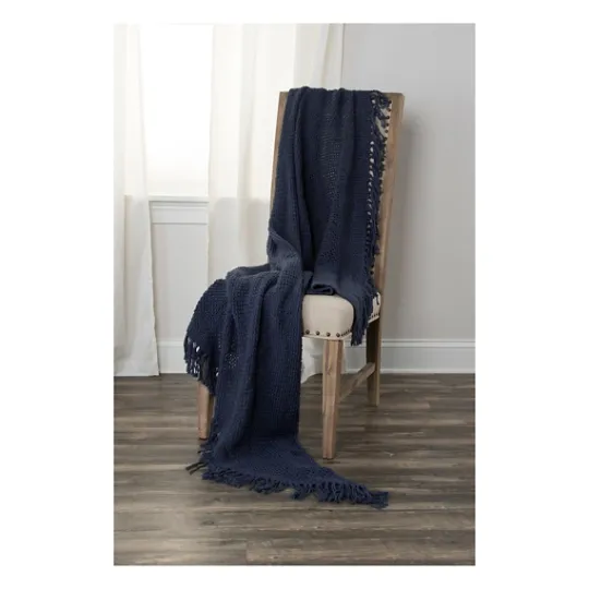 Kirkland's Home Navy Cotton Tassel Throw- Blankets & Throws