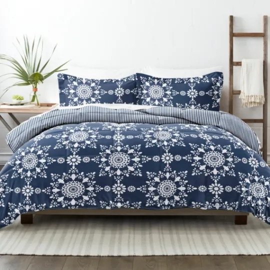 Kirkland's Home Navy Daisy Medallion King 3-Pc. Comforter Set- Comforters