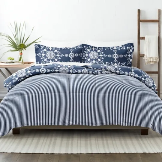 Kirkland's Home Navy Daisy Medallion King 3-Pc. Comforter Set- Comforters