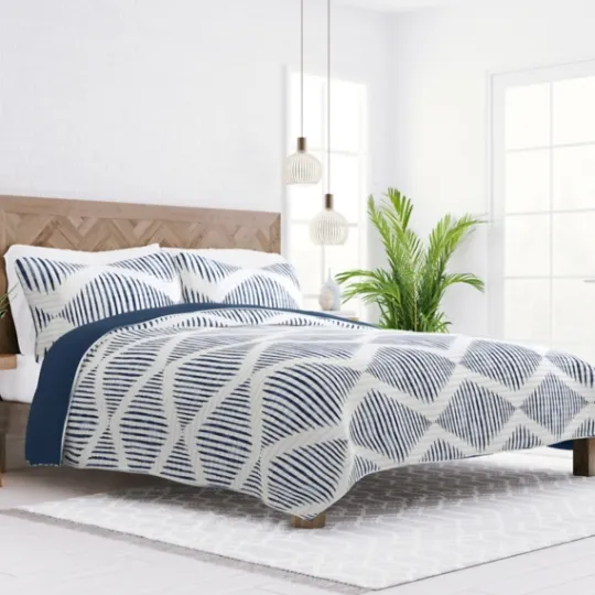 Kirkland's Home Navy Diamond Line Reversible 2-Pc. Twin Quilt Set- Quilts