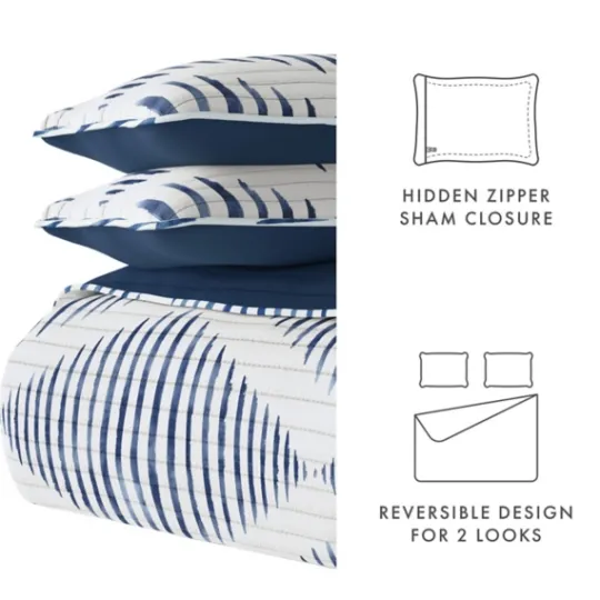 Kirkland's Home Navy Diamond Line Reversible 2-Pc. Twin Quilt Set- Quilts