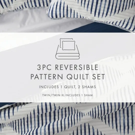 Kirkland's Home Navy Diamond Line Reversible 2-Pc. Twin Quilt Set- Quilts