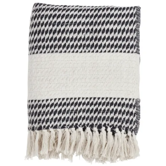 Kirkland's Home Navy Diamond Weave Throw With Tassels- Blankets & Throws