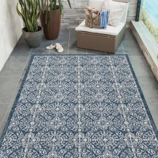 Kirkland's Home Navy Embellished Indoor/Outdoor Area Rug, 6X9- Outdoor Rugs