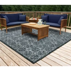 Kirkland's Home Navy Embellished Indoor/Outdoor Area Rug, 7X7- Outdoor Rugs