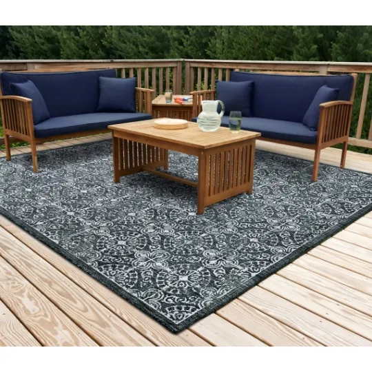 Kirkland's Home Navy Embellished Indoor/Outdoor Area Rug, 7X7- Outdoor Rugs