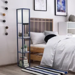 Kirkland's Home Navy Etagere Shelf Charging Floor Lamp- Floor Lamps