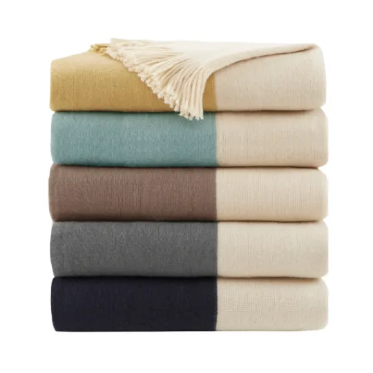Kirkland's Home Navy Faux Cashmere Color Block Throw Blanket- Blankets & Throws